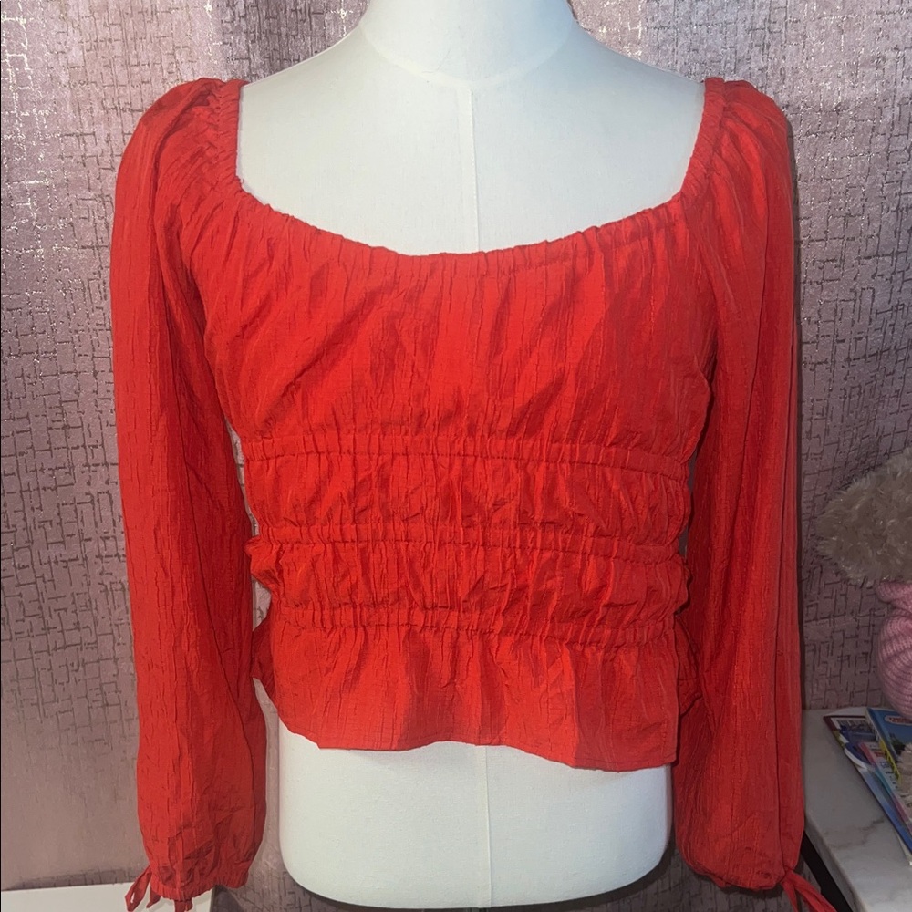 Elegant Red Gathered Blouse